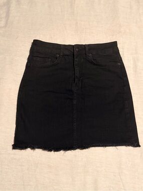 Nasty Gal Black Frayed-Hem Denim Mini Skirt